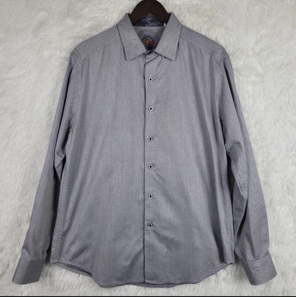 Robert Graham Large Gray Geometric Button Up Shirt Flip Cuff Party